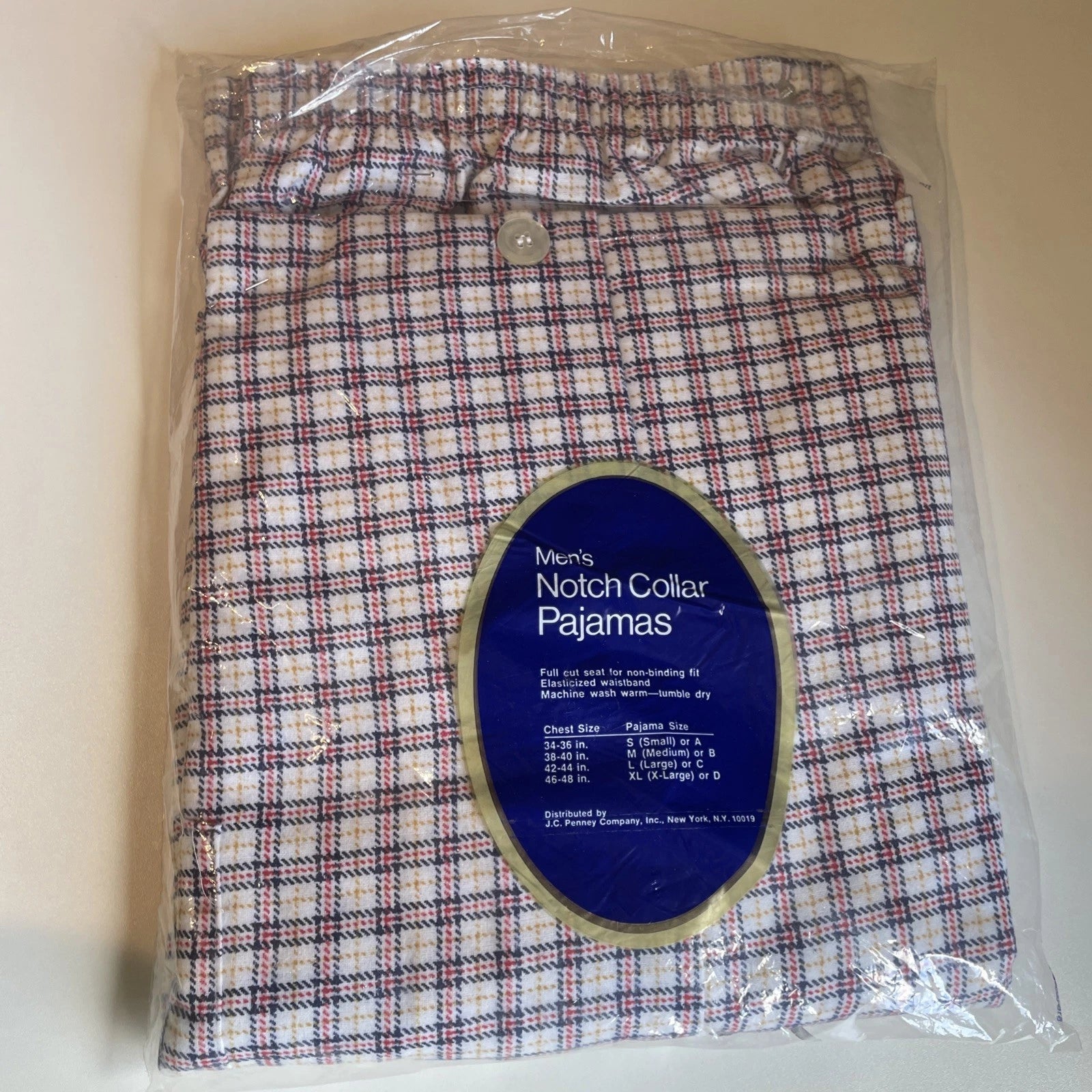 Vintage JCPenney Notch Collar Pajama Set Men's Size XL Plaid Flannel NOS