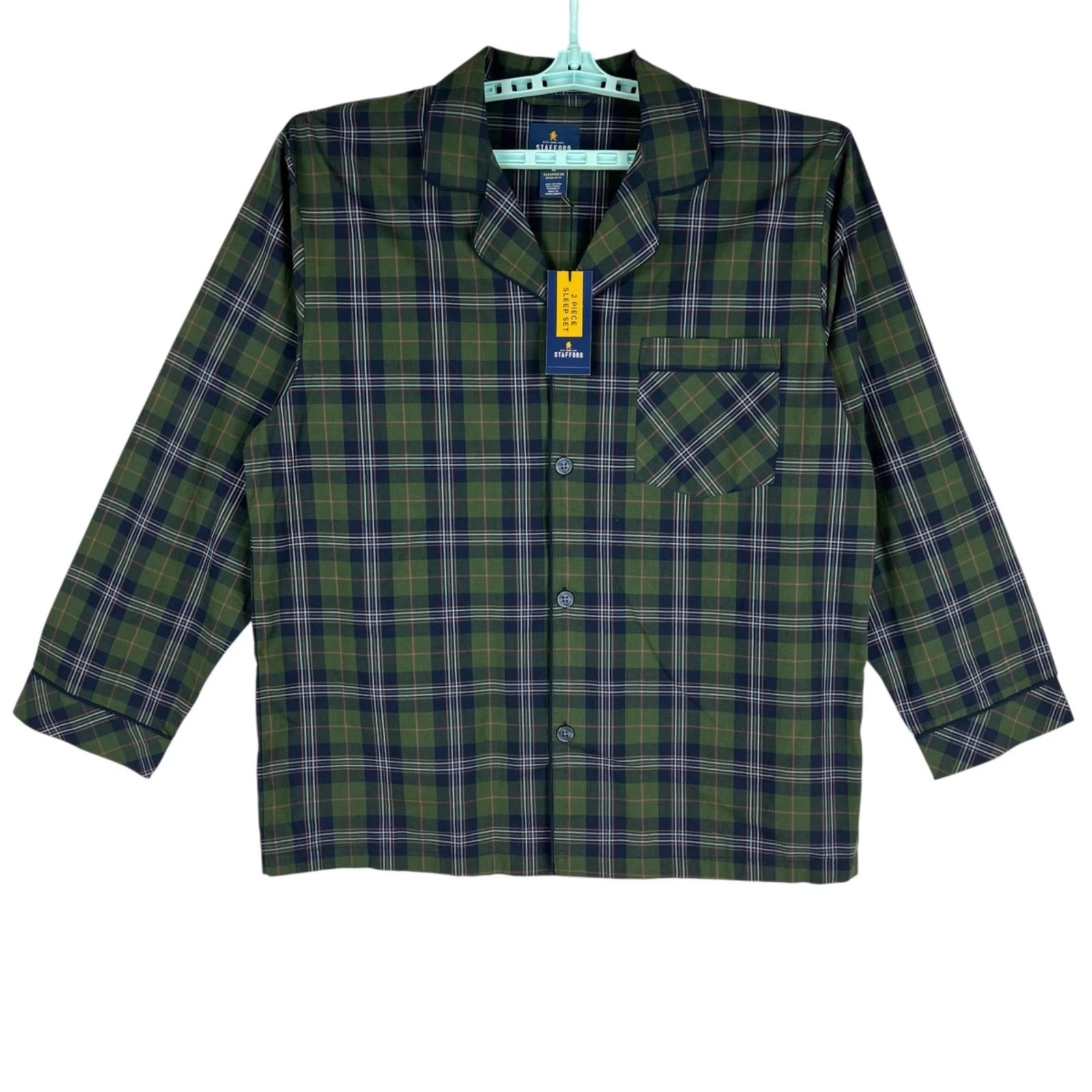 Stafford Men's Regular Fit Olive Plaid 2 Pieces Sleepwear Set Size XL Olive NWT