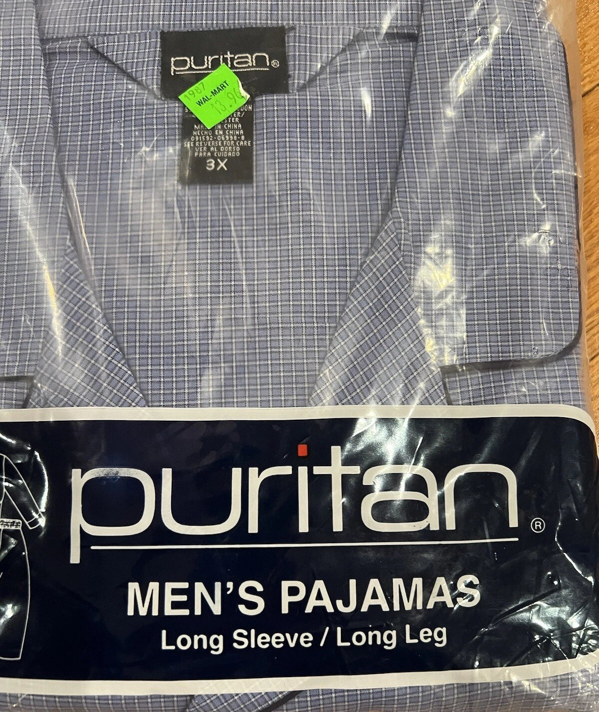 Puritan Men's Pajamas 3X New Old Stock Blue Plaid Long Sleeve Long Leg