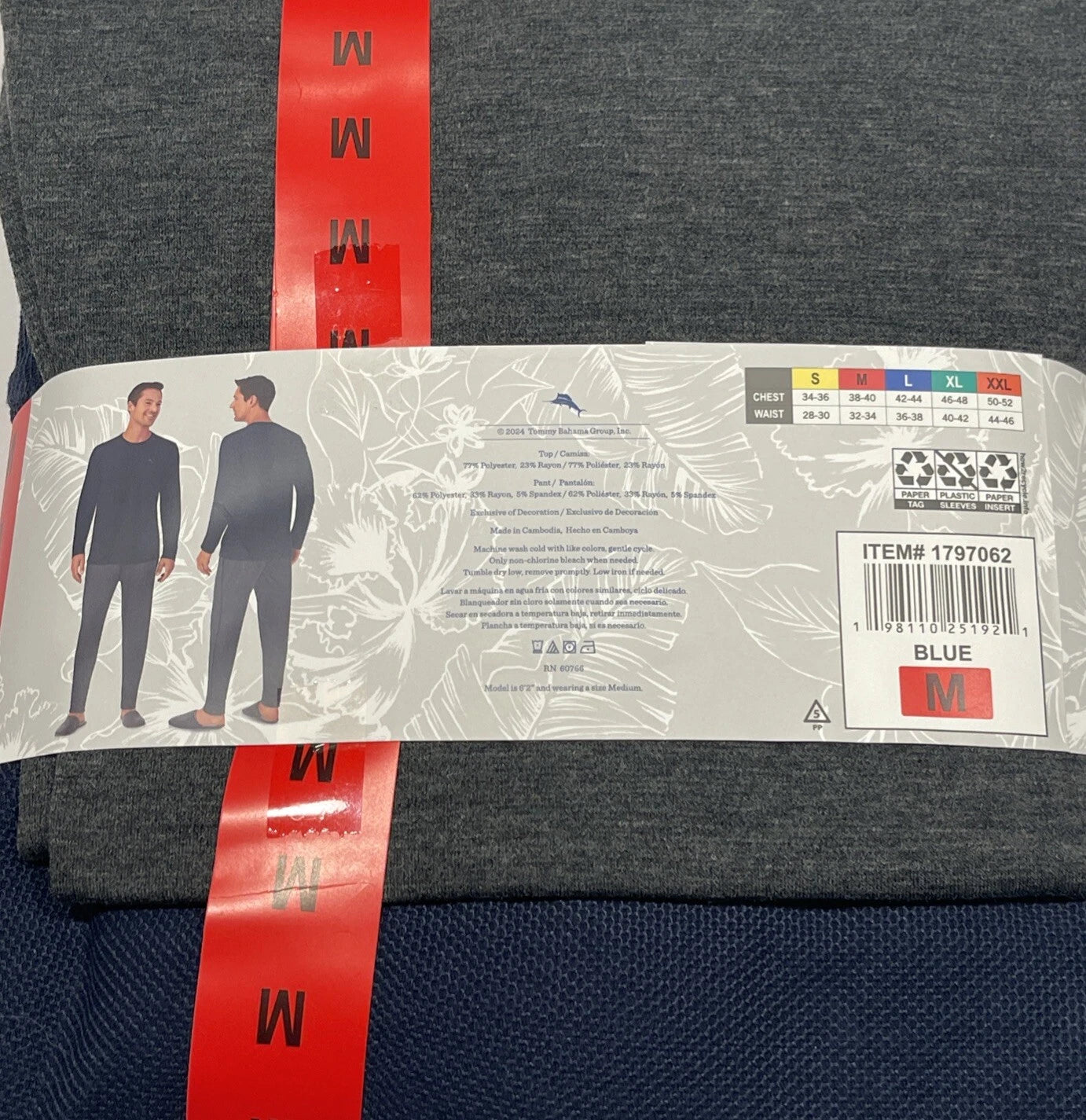 Tommy Bahama Pajamas Blue & Grey Men’s lounge Set Pants Shirt Thermal-Sz.Medium