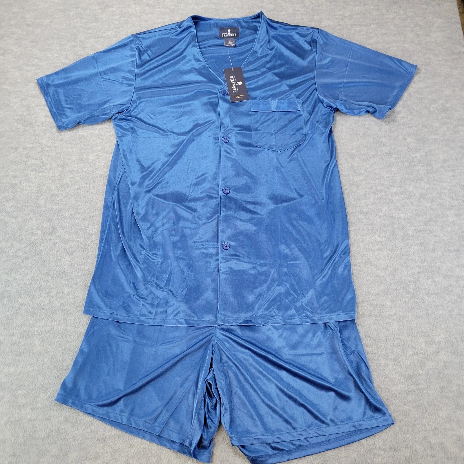 Stafford Pajama Set Satin Star Sapphire Sleepwear S/S Shirt & Shorts Mens M NWT