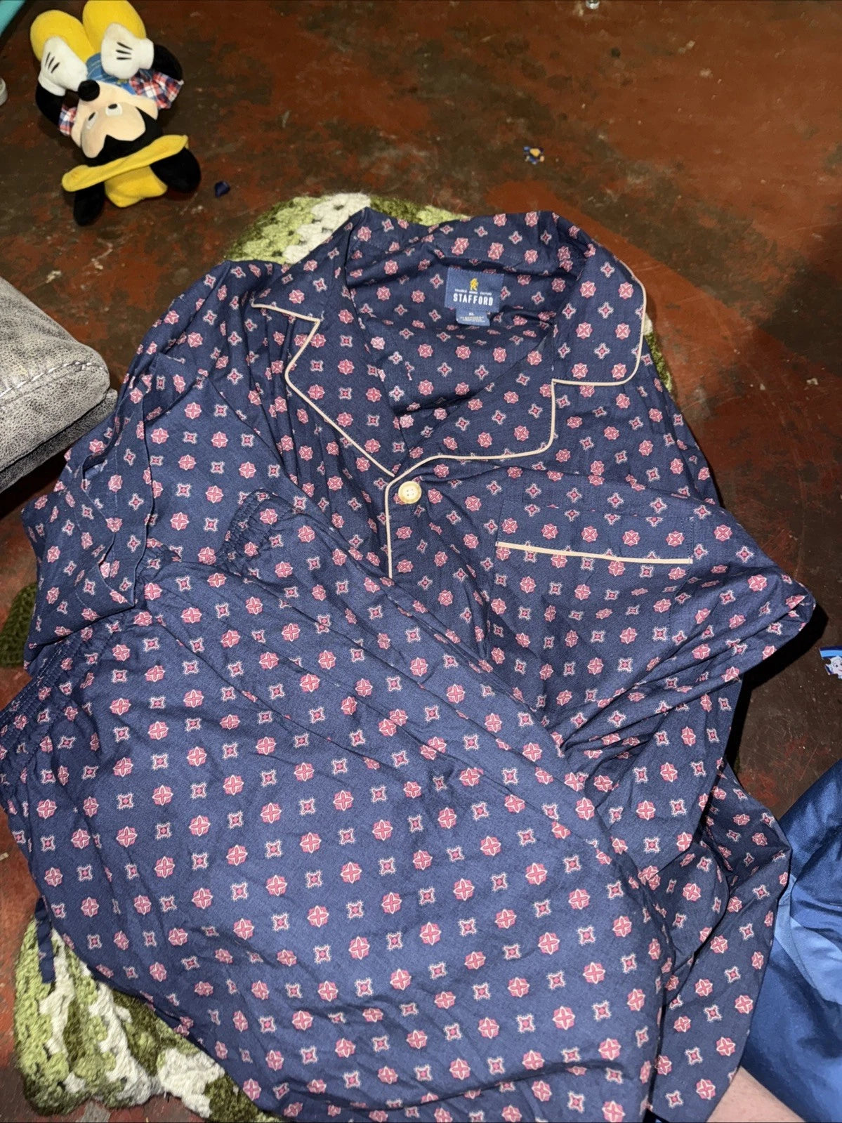 Stafford Mens XXL Reg Fit Sleepwear Long Sleeve Pajama Set Lounge Comfort Blue