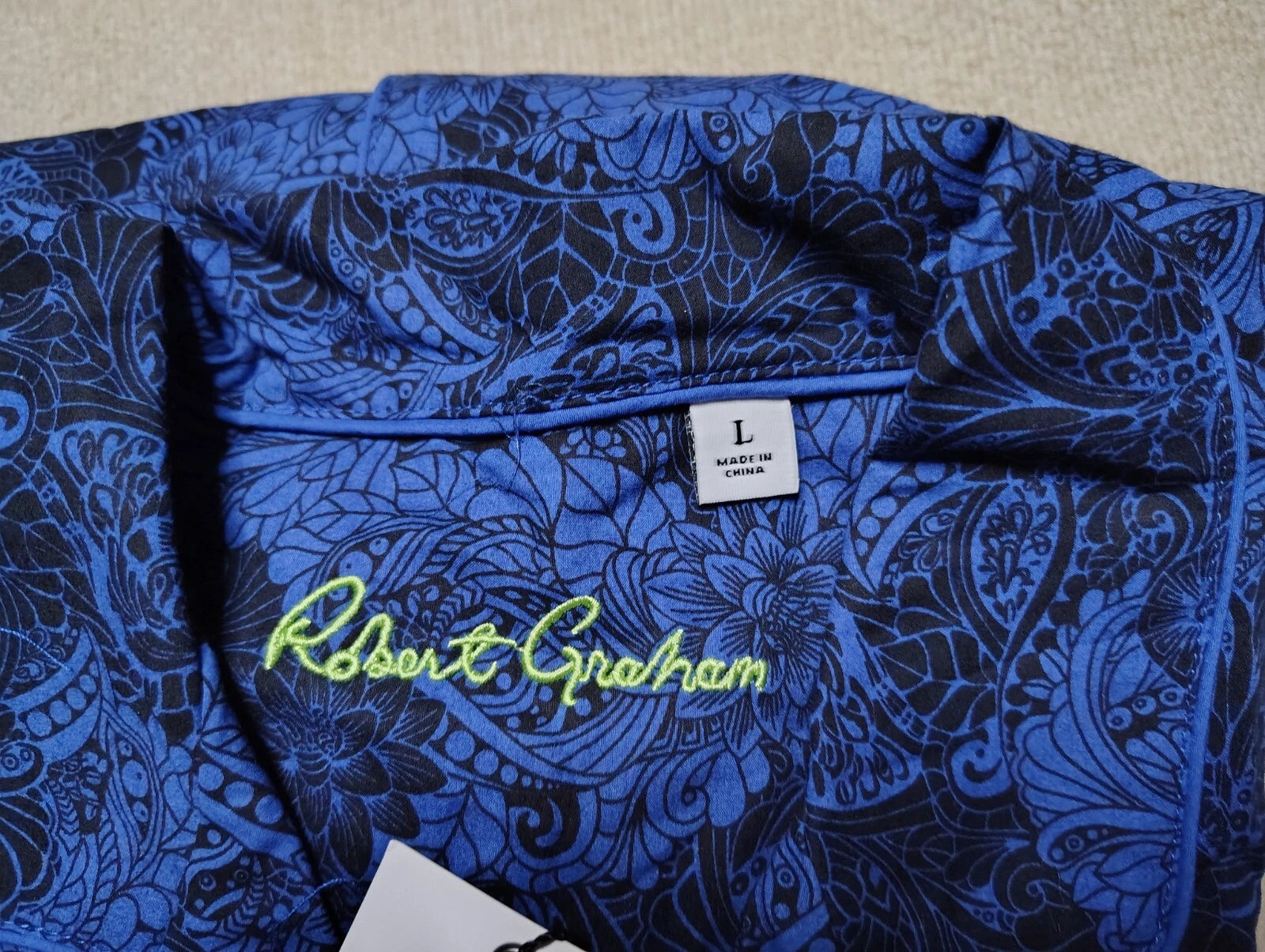 Robert Graham Men's Pajama 2-Piece Set Blue Black Floral Paisley Size Large NWT