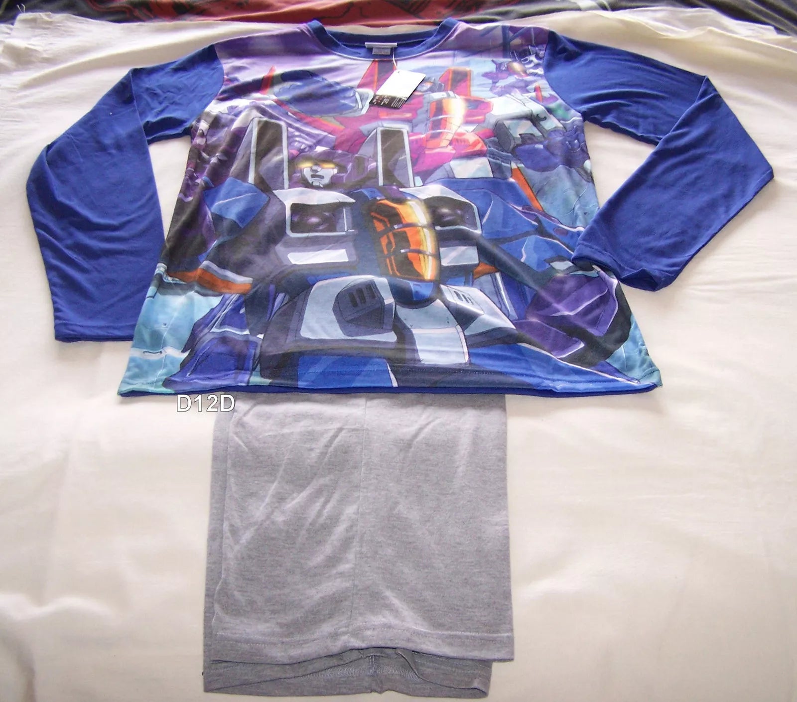 Transformers Mens Blue Grey Printed 2 Piece Long Sleeve Pyjama Set Size S New