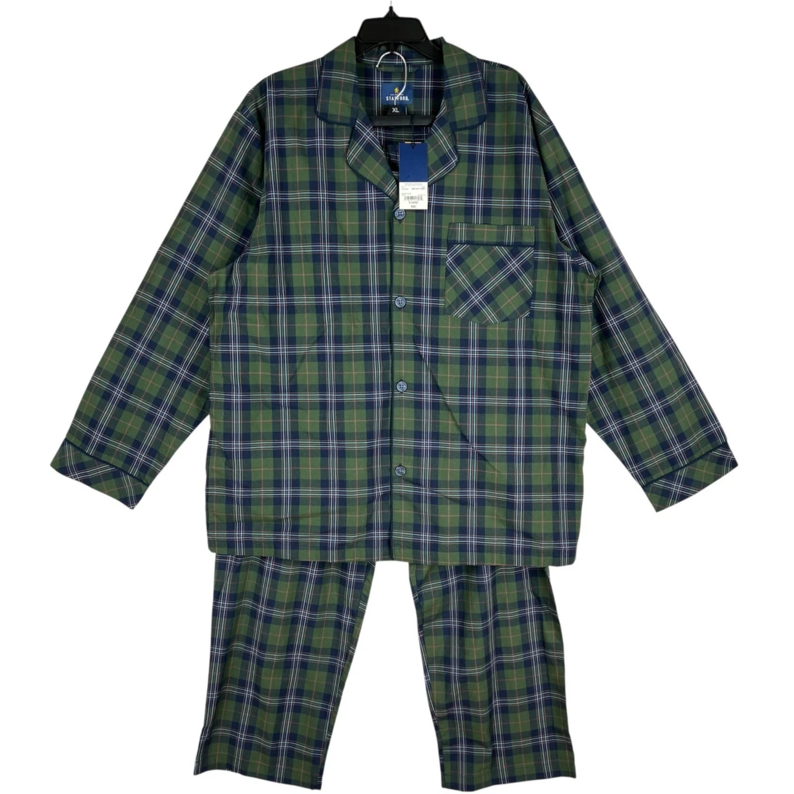 Stafford Men's Regular Fit Olive Plaid 2 Pieces Sleepwear Set Size XL Olive NWT