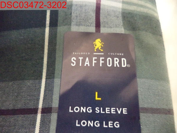 Stafford Men's Green Plaid Long Sleeve & Long Leg Pajama Set, Sz L 002120022818