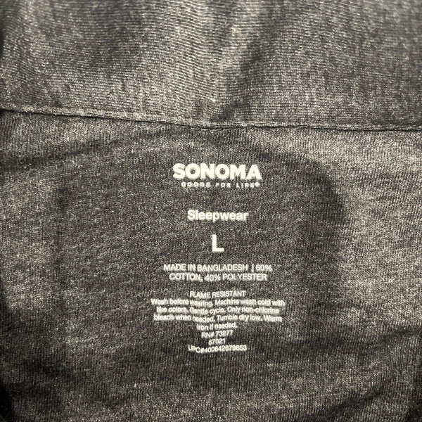 Sonoma Sleepwear 2 Piece Men Size L Dark Gray, Long Sleeve, Pockets,buttons.