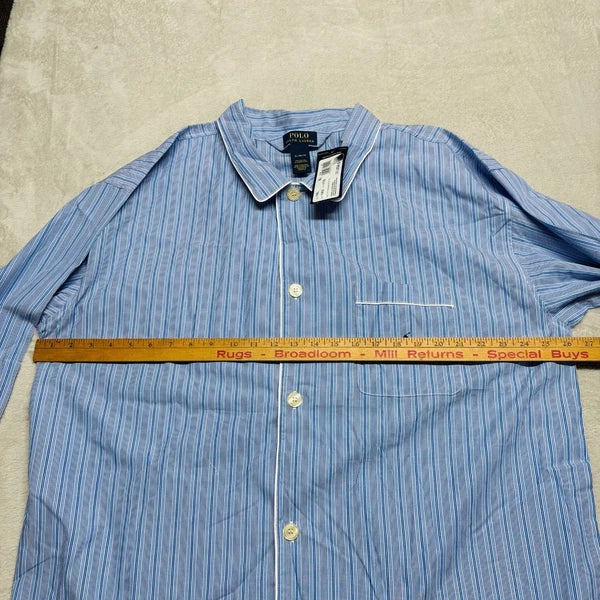 Polo Ralph Lauren Mens XL Sleep Set Striped Blue Button Down Pajama Shirt Pants