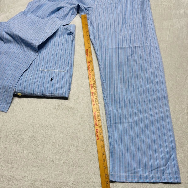 Polo Ralph Lauren Mens XL Sleep Set Striped Blue Button Down Pajama Shirt Pants