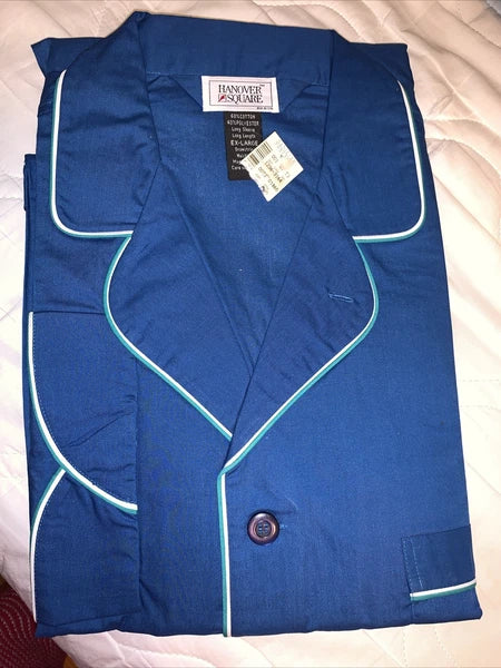 VTG NIP Hanover Square Pajamas Long Sleeve Top & Pants Blue XL