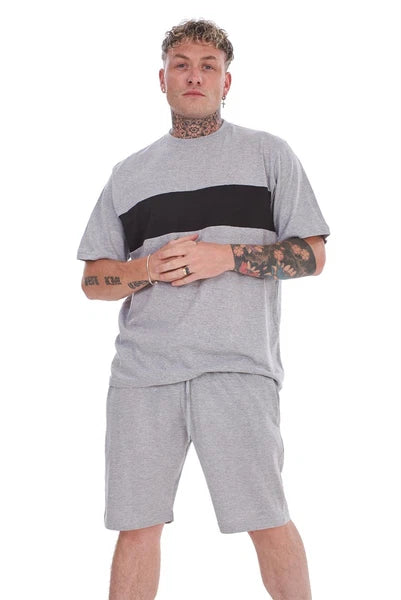 Pyjama Set Shorts Cotton Jersey Round Neck Loungewear Striped T-Shirt Nightwear