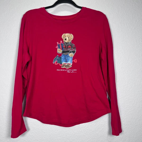 Polo Ralph Lauren Bear Pajama Set Mens Medium Red Long Sleeve lounge Sleepwear