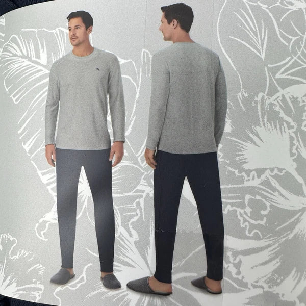 Tommy Bahama Pajamas Men's L Blue Grey Waffle Lounge Set 2-Piece Pants Shirt