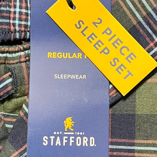 Stafford Men's Regular Fit Olive Plaid 2 Pieces Sleepwear Set Size XL Olive NWT
