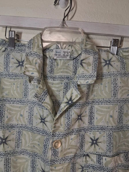VTG Sears Men's Pajama Set Shorts and Button Down Casual Grandpa Y2K Size Medium