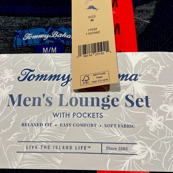 Tommy Bahama Pajamas Blue & Grey Men’s lounge Set Pants Shirt Thermal-Sz.Medium