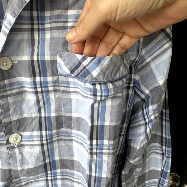 Roundtree & Yorke Sz XL 100% Cotton Pajama Set Blue Plaid Preppy Loungewear PJ's