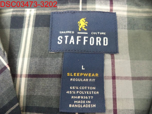 Stafford Men's Green Plaid Long Sleeve & Long Leg Pajama Set, Sz L 002120022818