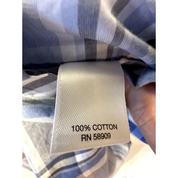 Roundtree & Yorke Sz XL 100% Cotton Pajama Set Blue Plaid Preppy Loungewear PJ's