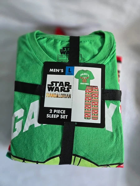 Star Wars Mandalorian Baby Yoda Christmas Mens Pajamas Set Mens LARGE - New