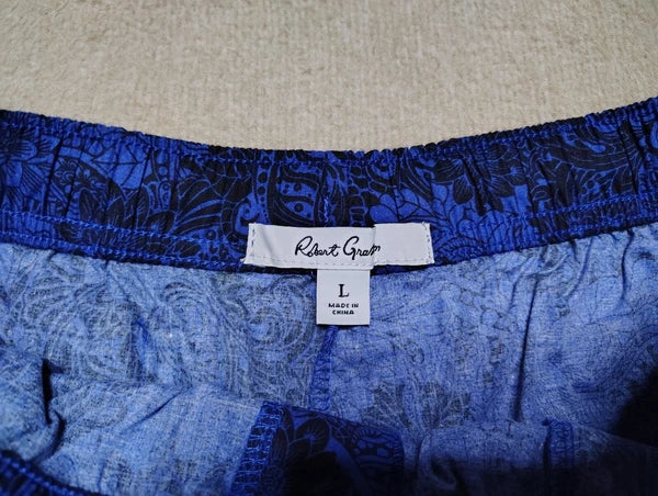 Robert Graham Men's Pajama 2-Piece Set Blue Black Floral Paisley Size Large NWT