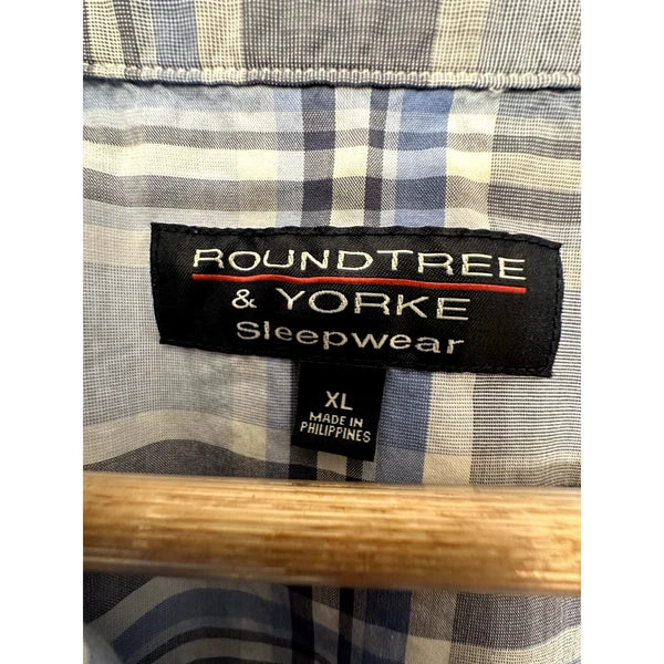 Roundtree & Yorke Sz XL 100% Cotton Pajama Set Blue Plaid Preppy Loungewear PJ's