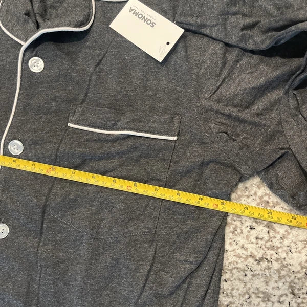Sonoma Sleepwear 2 Piece Men Size L Dark Gray, Long Sleeve, Pockets,buttons.