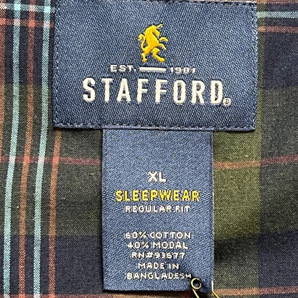 Stafford Men's Regular Fit Olive Plaid 2 Pieces Sleepwear Set Size XL Olive NWT