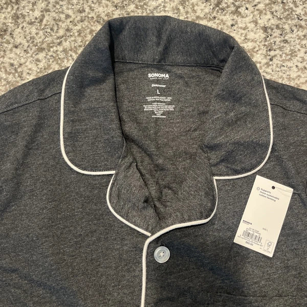 Sonoma Sleepwear 2 Piece Men Size L Dark Gray, Long Sleeve, Pockets,buttons.