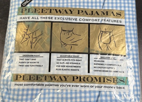 Vintage Pleetway Pajamas Men’s Size D Blue Gingham Check Cotton Deadstock NWT