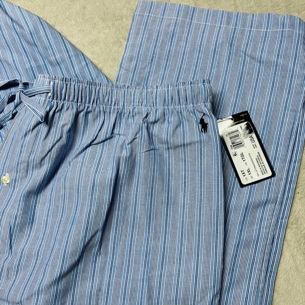 Polo Ralph Lauren Mens XL Sleep Set Striped Blue Button Down Pajama Shirt Pants