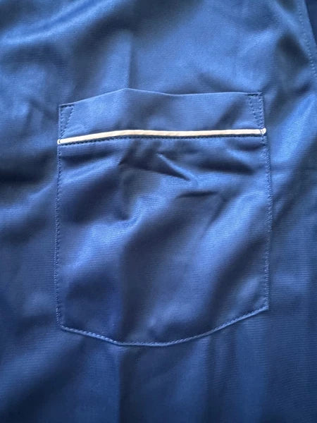 Satin TRICOT 2 Pc Pajama Set Navy Mens L LS Top W/Pull on Bottoms John BLAIR