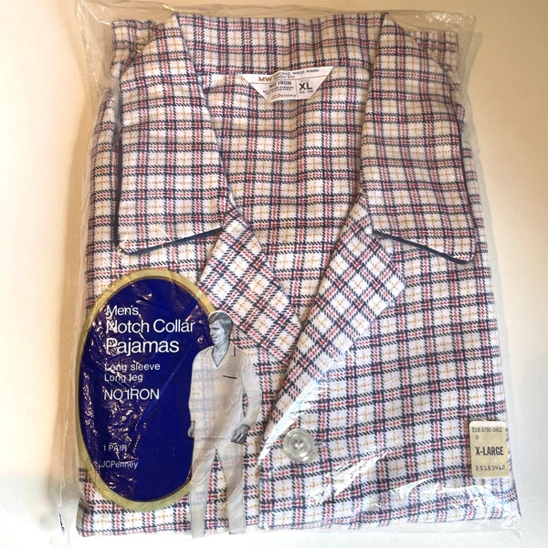 Vintage JCPenney Notch Collar Pajama Set Men's Size XL Plaid Flannel NOS