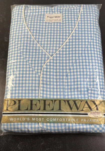 Vintage Pleetway Pajamas Men’s Size D Blue Gingham Check Cotton Deadstock NWT