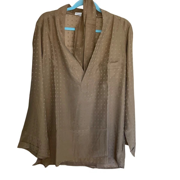 Vintage Mens Pajama Set Size 48 Tan 3 Piece Pockets Belted Pure Silk Italy