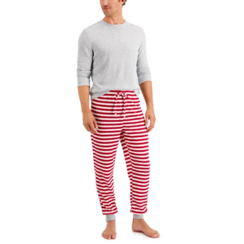 New Family Pj's Men's 2 Pcs Red Stripe Pajama Jogger Pants Set, Small