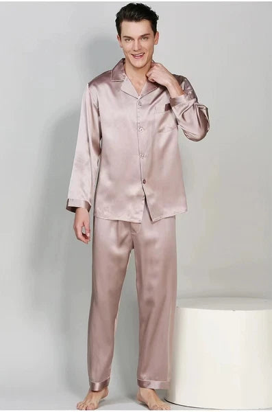 Men's 19MM 100% Silk Pajamas Set Silk Sleepwear Size M  Chocolate