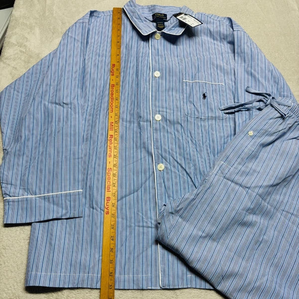 Polo Ralph Lauren Mens XL Sleep Set Striped Blue Button Down Pajama Shirt Pants