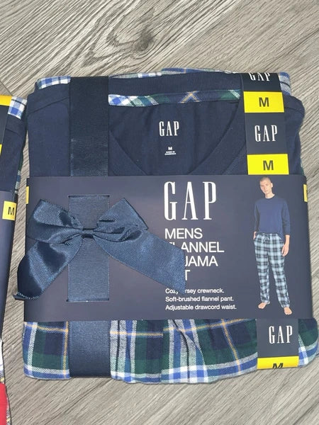 GAP MEN’S FLANNEL PAJAMA Set Size Medium Blue Plaid New With Tags