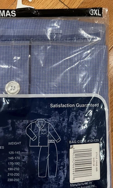 Puritan Men's Pajamas 3X New Old Stock Blue Plaid Long Sleeve Long Leg
