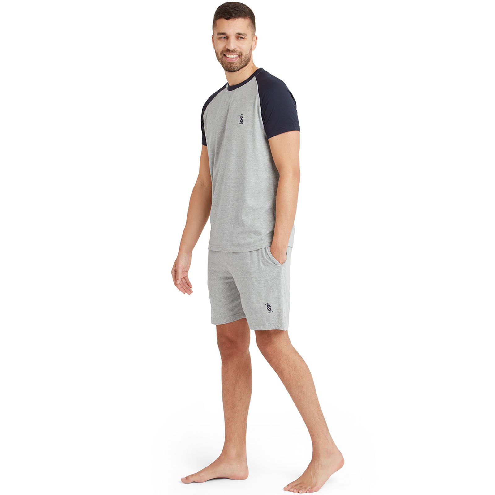 Snuggaroo Mens Raglan Short Sleeve Crew Neck T-Shirt Shorts PJs Pyjama Set