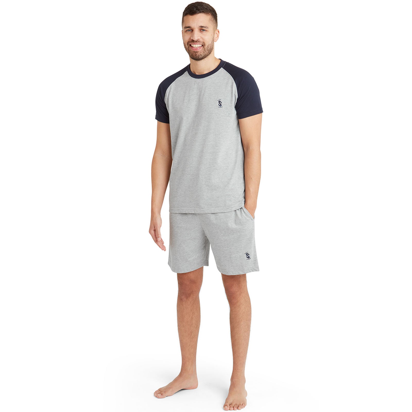 Snuggaroo Mens Raglan Short Sleeve Crew Neck T-Shirt Shorts PJs Pyjama Set
