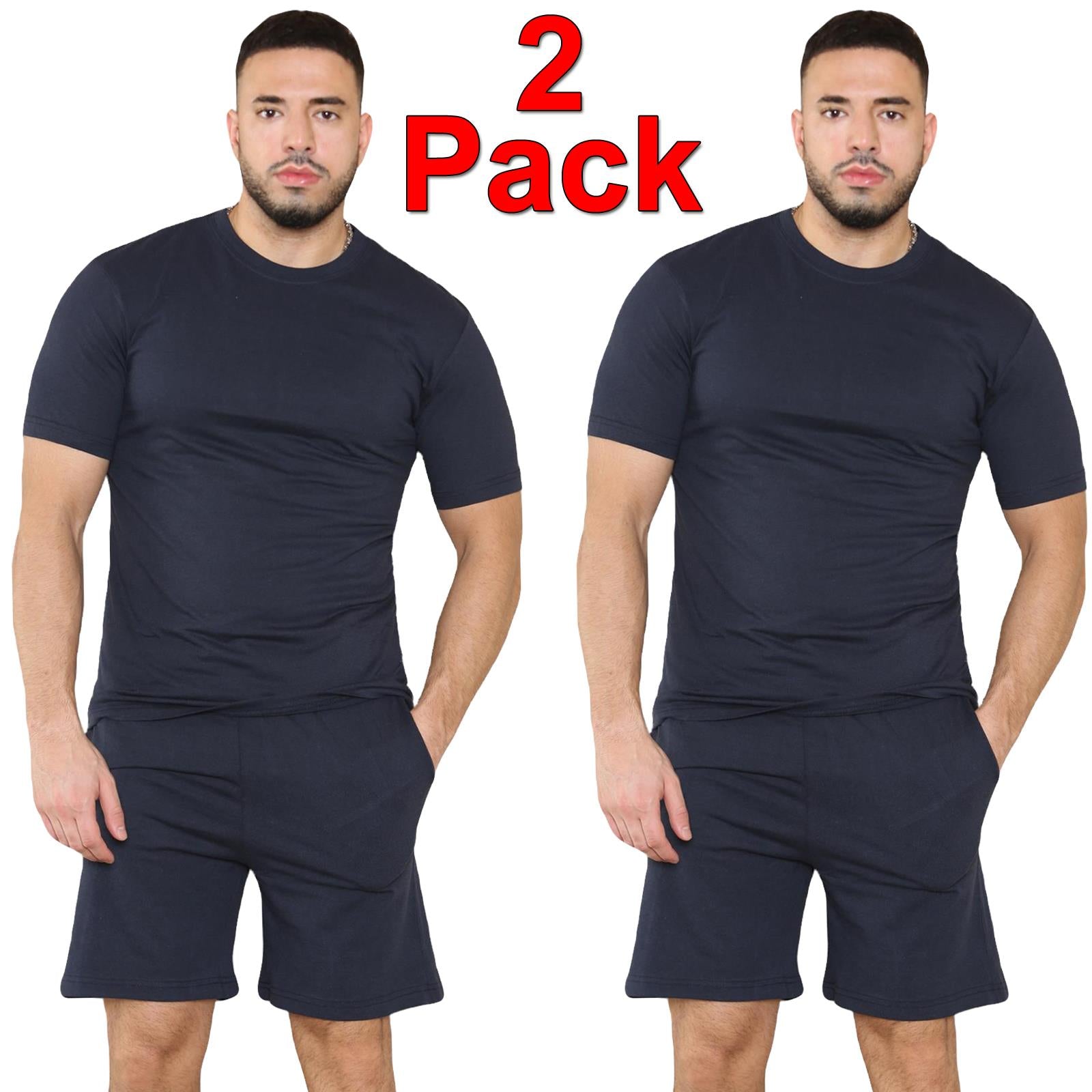 2 Pack Mens Pyjamas T Shirt Shorts Set Nightwear Loungewear Short Sleeve Pjs