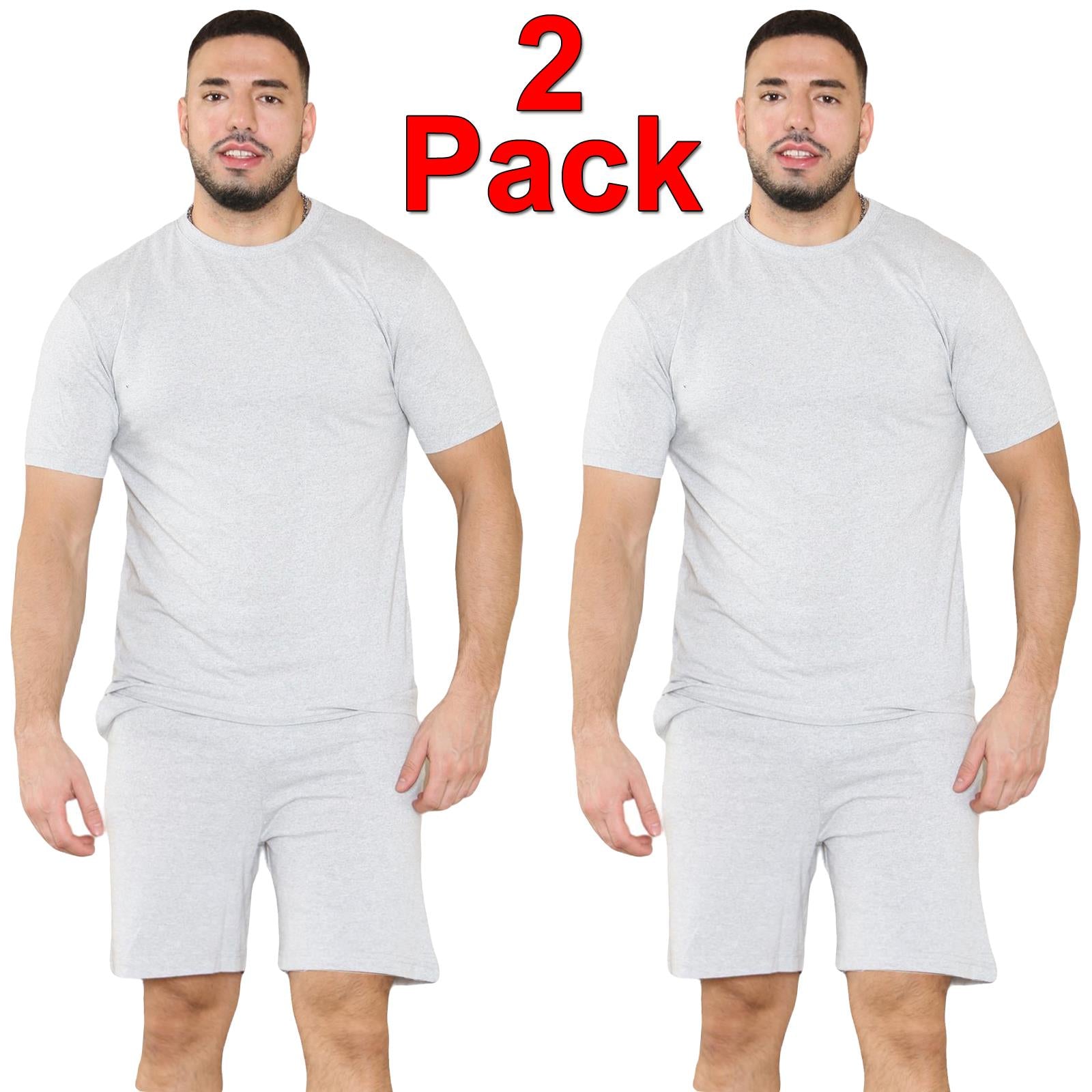 2 Pack Mens Pyjamas T Shirt Shorts Set Nightwear Loungewear Short Sleeve Pjs