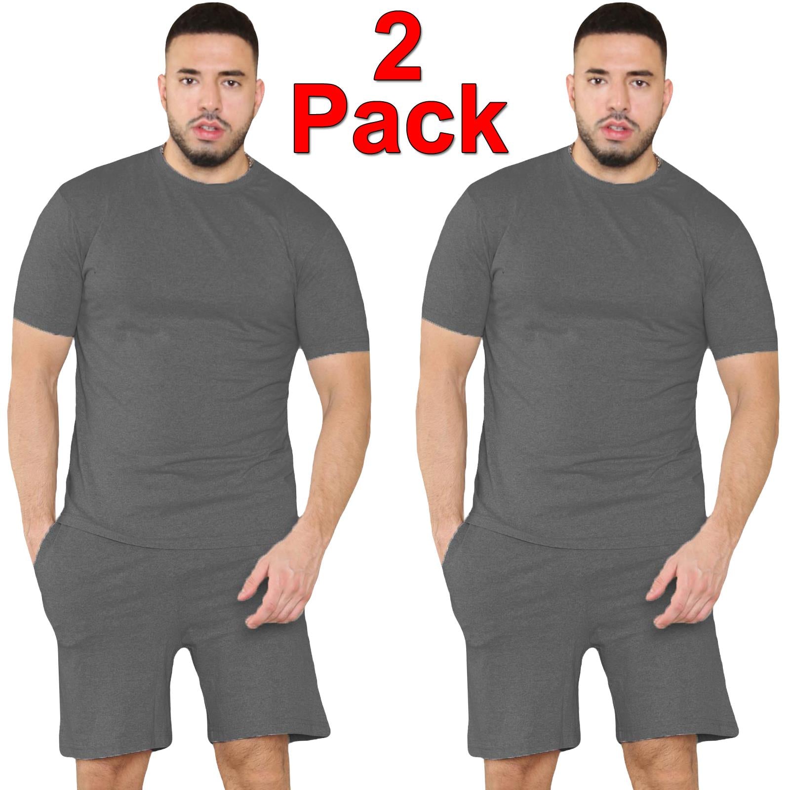 2 Pack Mens Pyjamas T Shirt Shorts Set Nightwear Loungewear Short Sleeve Pjs