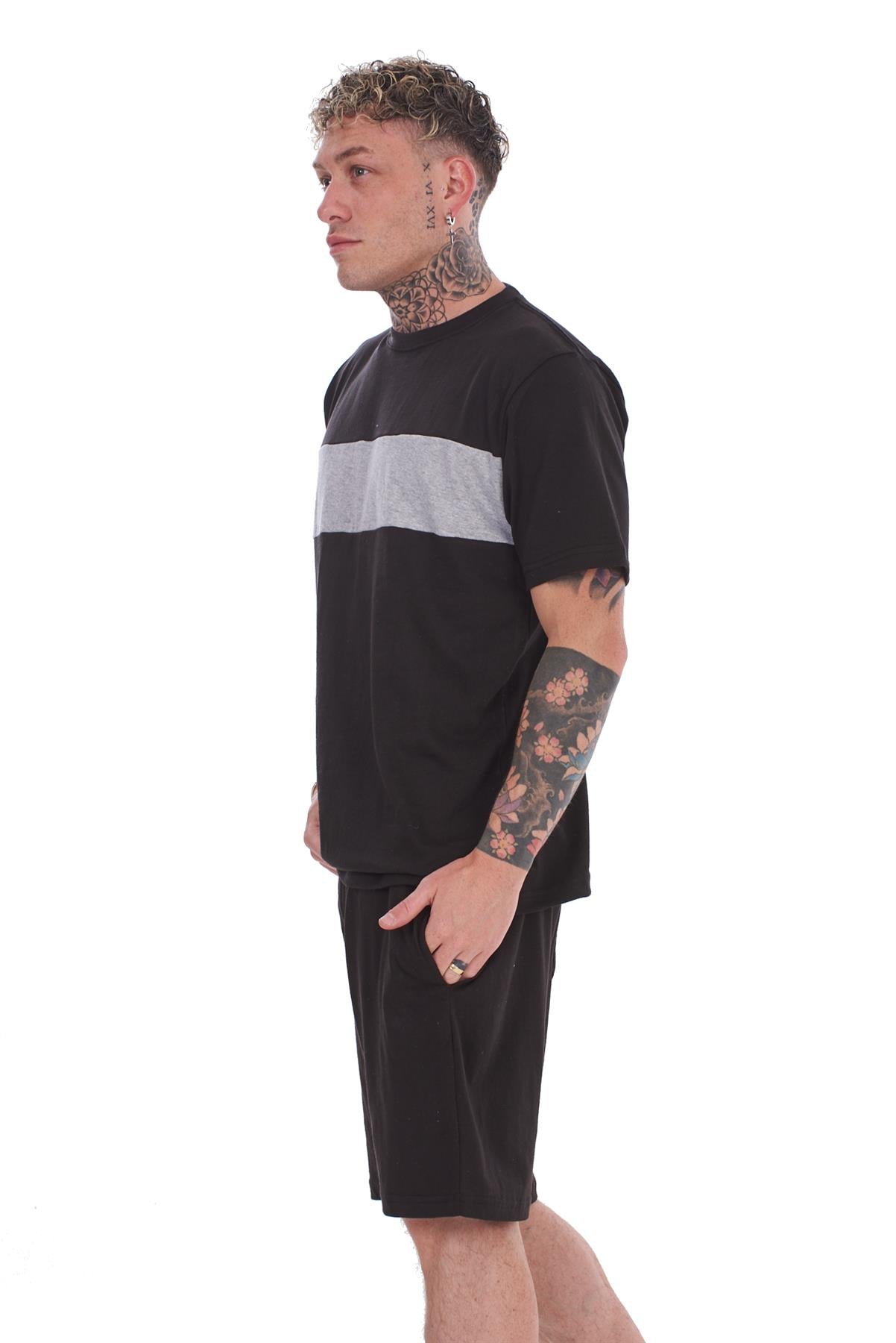 Pyjama Set Shorts Cotton Jersey Round Neck Loungewear Striped T-Shirt Nightwear