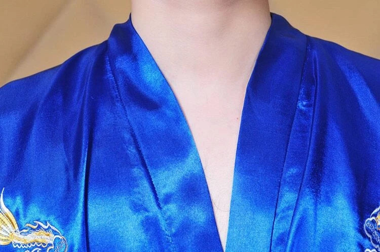 Bathrobe Men Satin Silk Robe Embroidery Dragon Kimono Sleepwear Fashion Style