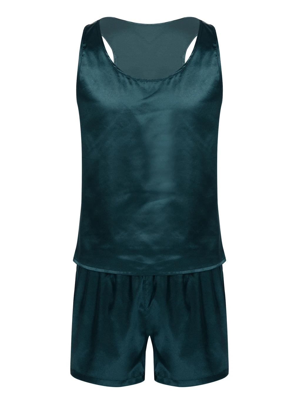 Mens Satin Pajamas Set Lounge Shorts Tank Top Silk Shirt Sleepwear Nightwear