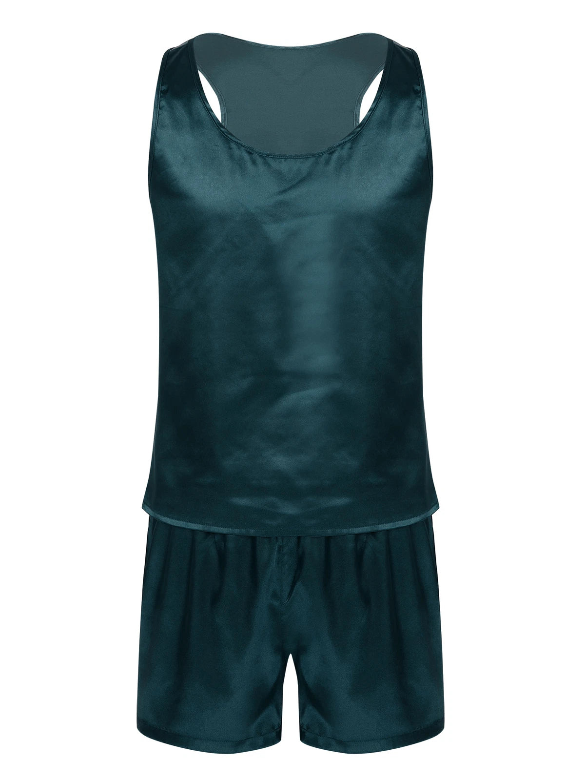Mens Satin Pajamas Set Lounge Shorts Tank Top Silk Shirt Sleepwear Nightwear