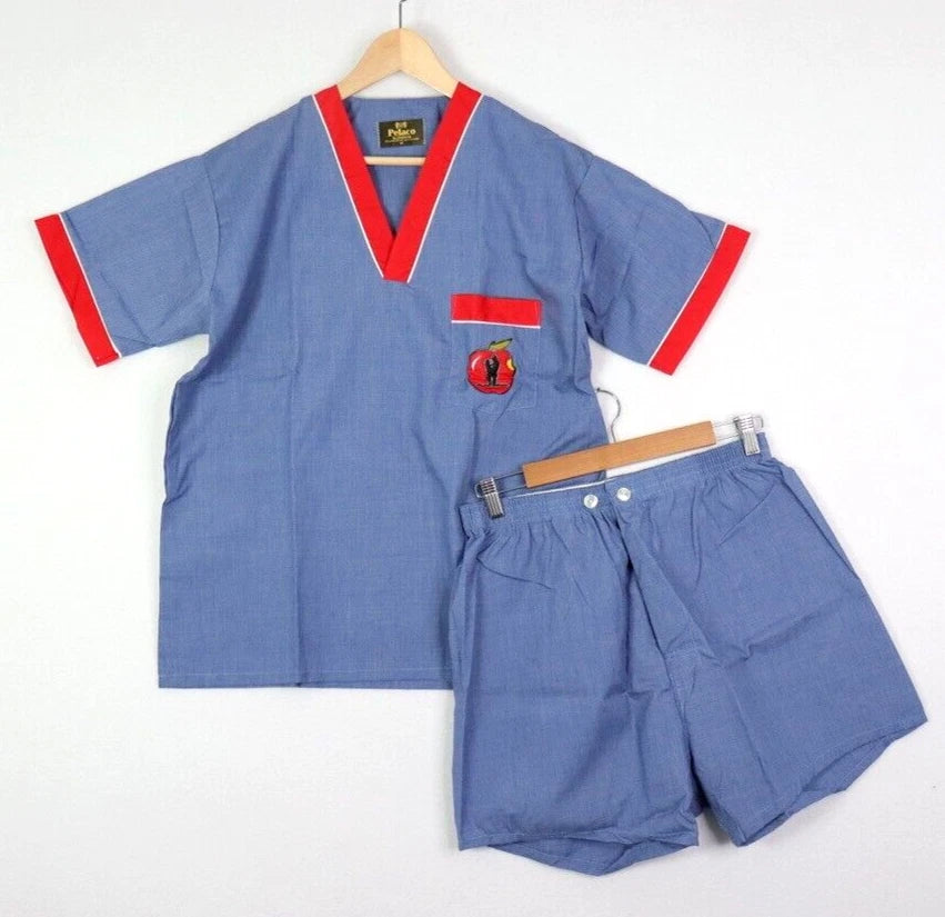 NEW Pelaco Mens Vintage Pyjamas Size M Shorts Short Sleeve V Neck Blue